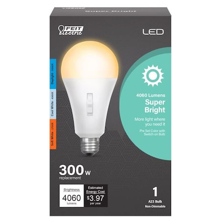 Feit Electric Feit A23 E26 (Medium) LED Bulb Adjustable White 300 Watt Equivalence 1 pk OM300/3CCT/LEDI